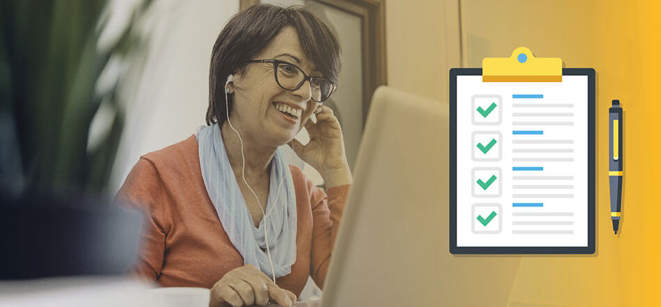 Woman Looking At Her Computer Smiling With Checklist Icon In Front