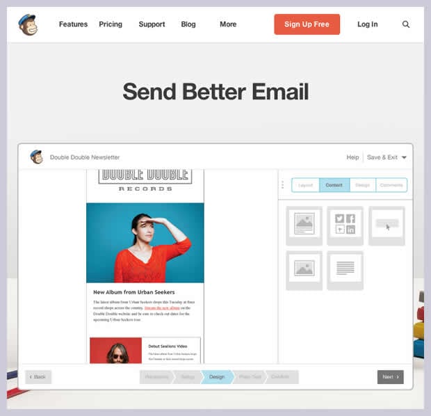 a screenshot of MailChimp.com to showcase flat design