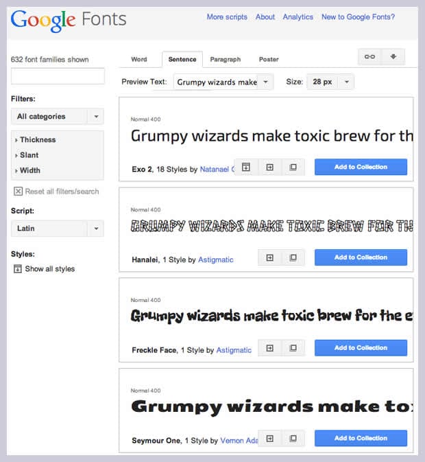 a screenshot of Google Fonts selection