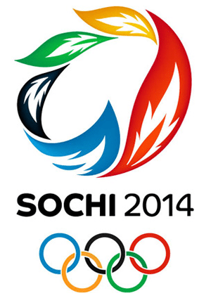 graphic design trends of sochi olympics logo with red blue yellow green black feathers and olympics rings below sochi 2014 logo