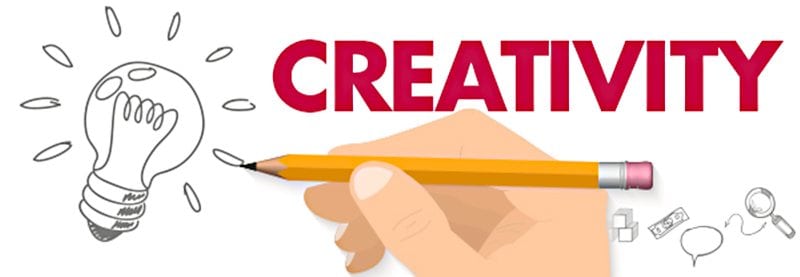 a graphic of a hand drawing a lightbulb with the word CREATIVITY over the top of it