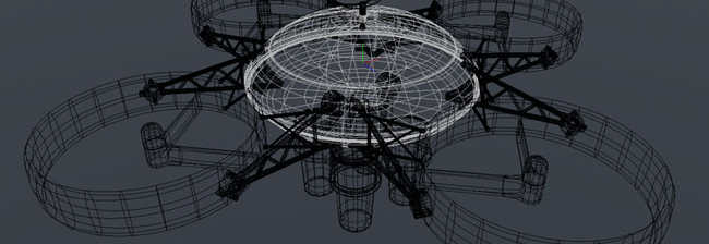 A 3D wireframe of a drone we made for an epic April Fools joke
