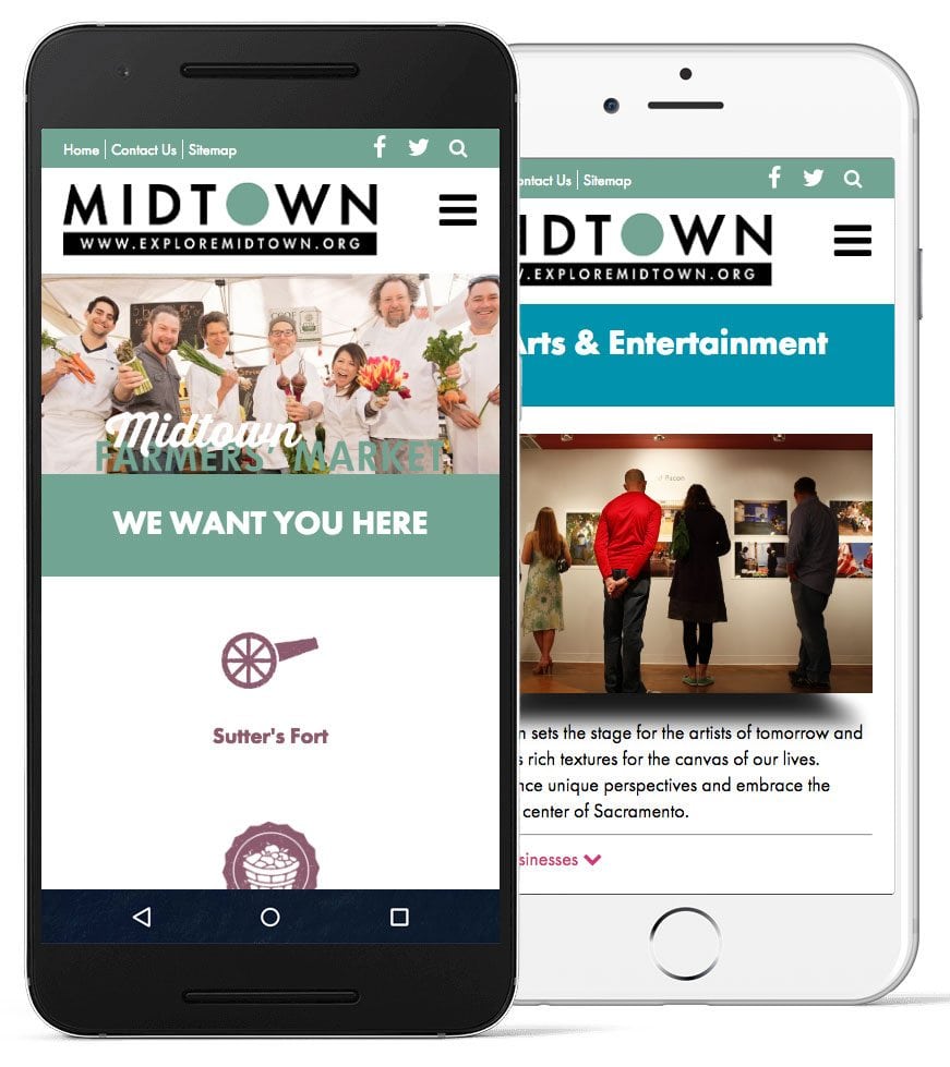 A screenshot of the Midtown Business Association website on mobile devices