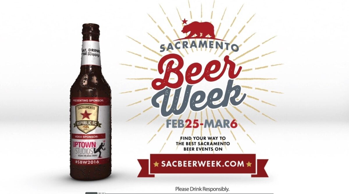 The Sac Beer Week logo next to a bottle of beer