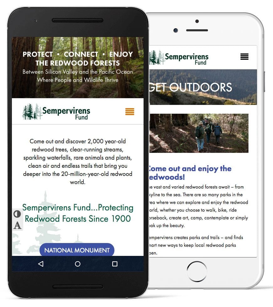 A screenshot of the Sempervirens Fund website on mobile devices
