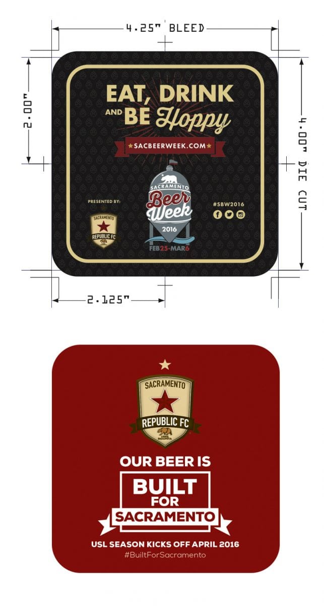 Front and back of the Sacramento Beer Week coasters