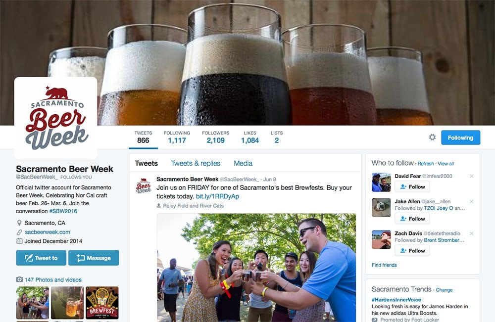 A screenshot of the Sacramento Beer Week Twitter page