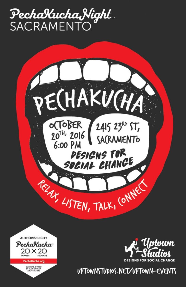 The banner image for the Pecha Kucha event at Uptown Studios