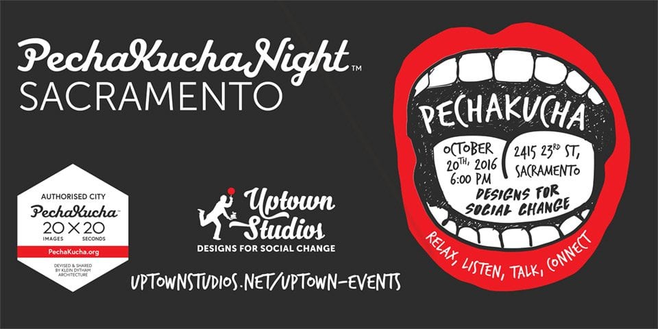 The banner image for the Pecha Kucha event at Uptown Studios