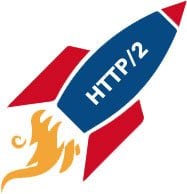 HTTP/2 Blue And Red Rocket Ship Logo With Orange Flames Coming Out Of Jets