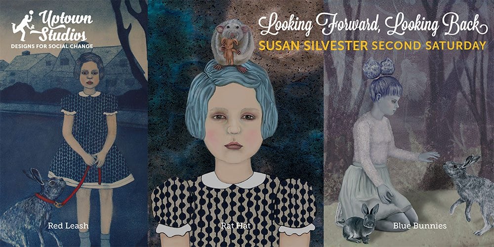a triptych graphic of Susan Silvester's work that will be showcased at the Second Saturday event at Uptown Studios
