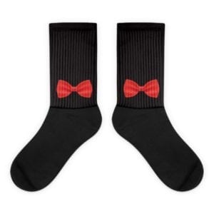 black and grey socks with bowtie