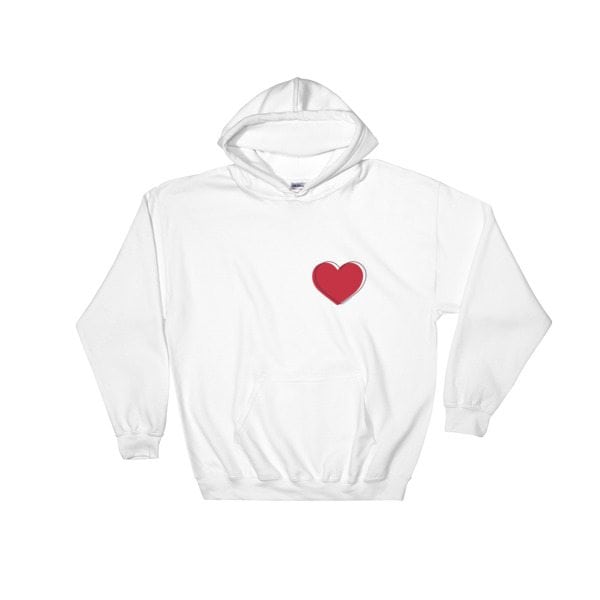 white hoodie sweater with red heart