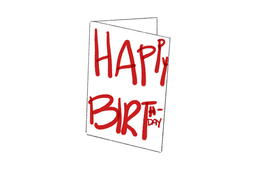 Happy Birthday Card With Red Text Squished Onto White Card