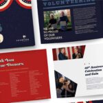 Snowline Print Annual Report Showing Four Different Examples Of The Report In Red White And Blue With A Large White Star