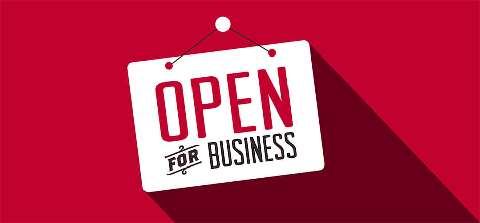 Open For Business Sign On Red Background