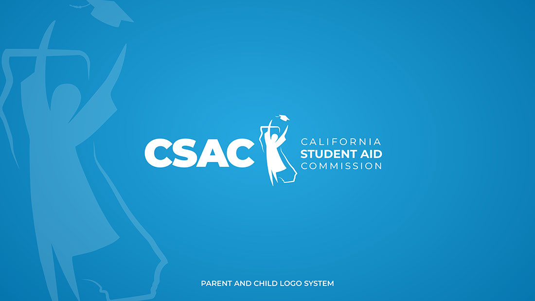 CSAC California Aid Commission Logo With CSAC Logo And Student With Hands In Air Throwing Graduation Cap In Air