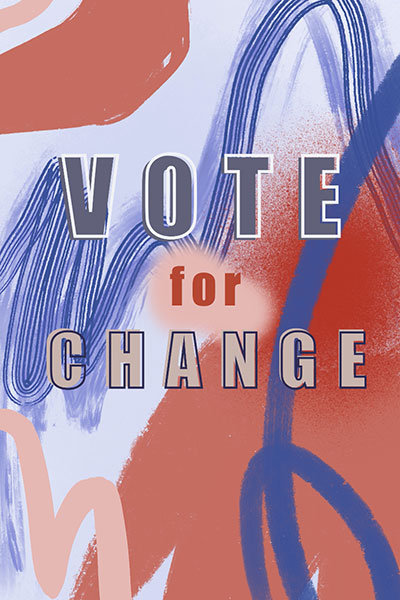 Vote For Change Print Over Red And Blue Background
