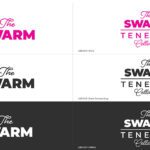 Six The Swarm Teneral Cellars Logo Displayed Vertically With Pink The Swarm On The Top Black And White In The Middle And Black Logo On The Bottom