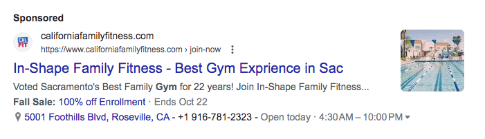 Sponsored ad for In Shape Family Fitness