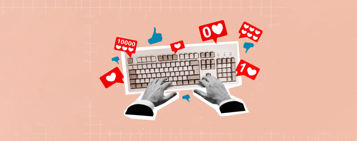 A graphic of hands typing on a keyboard